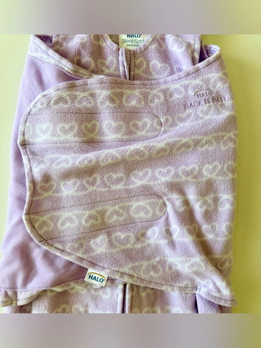 Halo Newborn 0-3 Months Swaddle Micro-Fleece TOG 3.0 Purple, White Hearts 💟